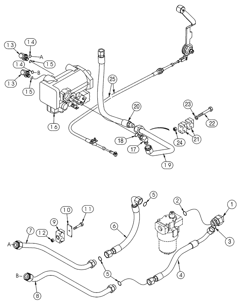 Схема запчастей Case 90XT - (08-34) - HYDRAULICS, ATTACHMENT HIGH FLOW, PISTON, SUPPLY AND RETURN TO PUMP (08) - HYDRAULICS