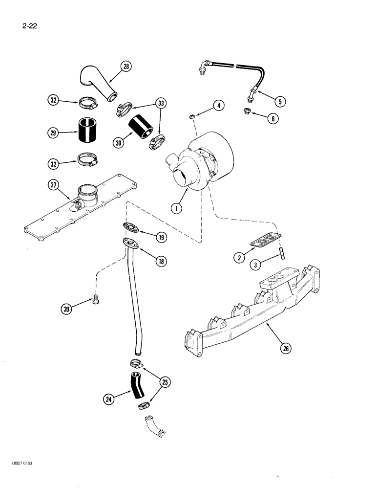 Схема запчастей Case 780D - (2-22) - TURBOCHARGER SYSTEM, 6T-590 ENGINE (02) - ENGINE