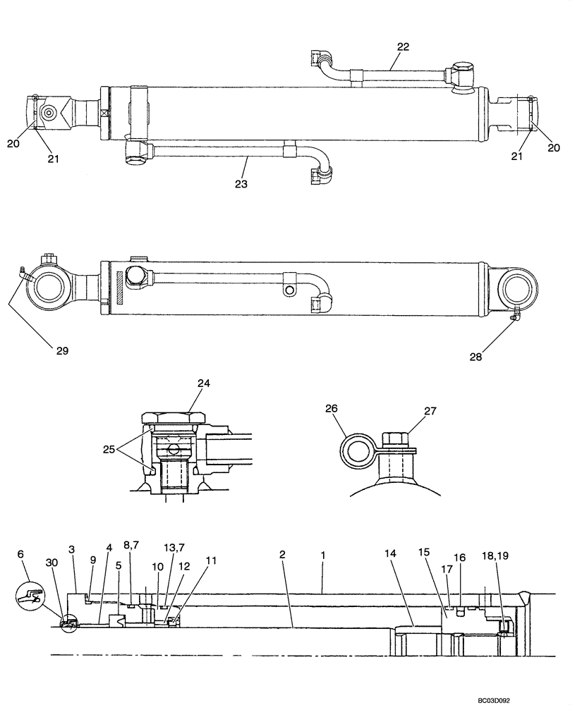 Схема запчастей Case CX36 - (08-79[00]) - CYLINDER ASSY, BOOM - CAB (CX36 ASN PX11 - 08901) (08) - HYDRAULICS