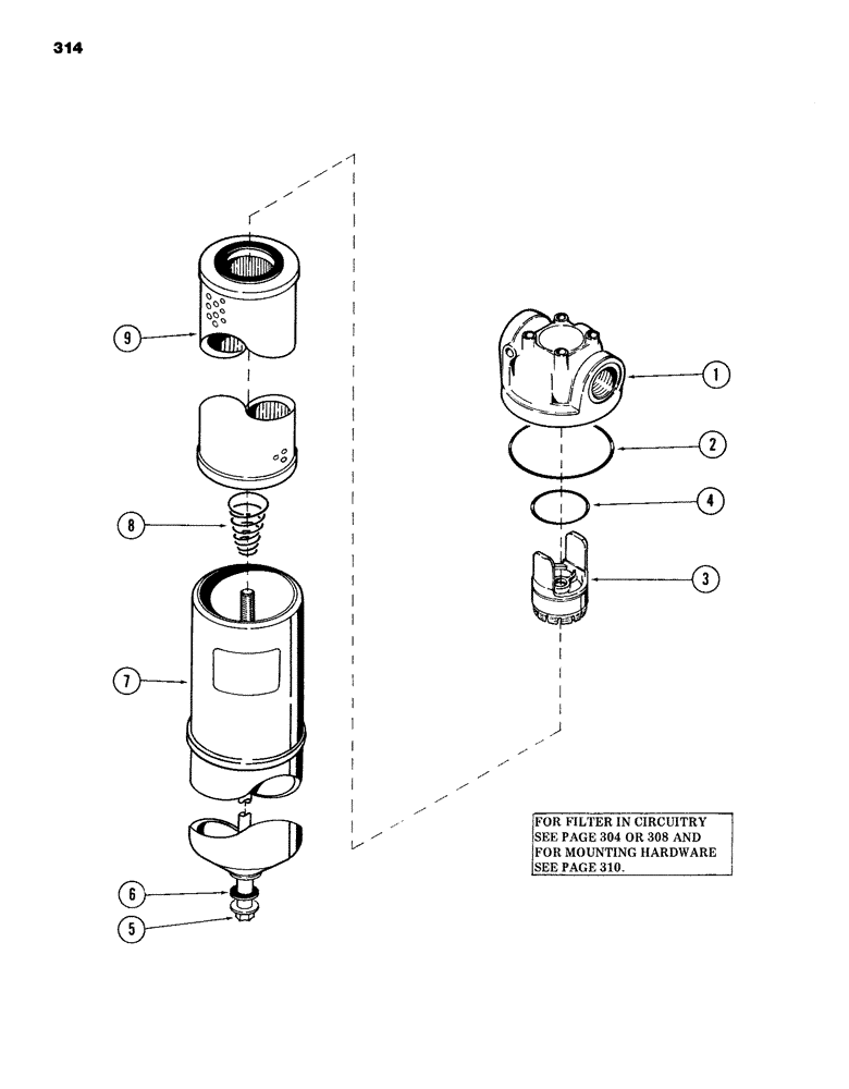 Схема запчастей Case 980B - (314) - HYDRAULIC OIL FILTER, (USED ON UNITS PRIOR TO PIN 6204133) (07) - HYDRAULIC SYSTEM