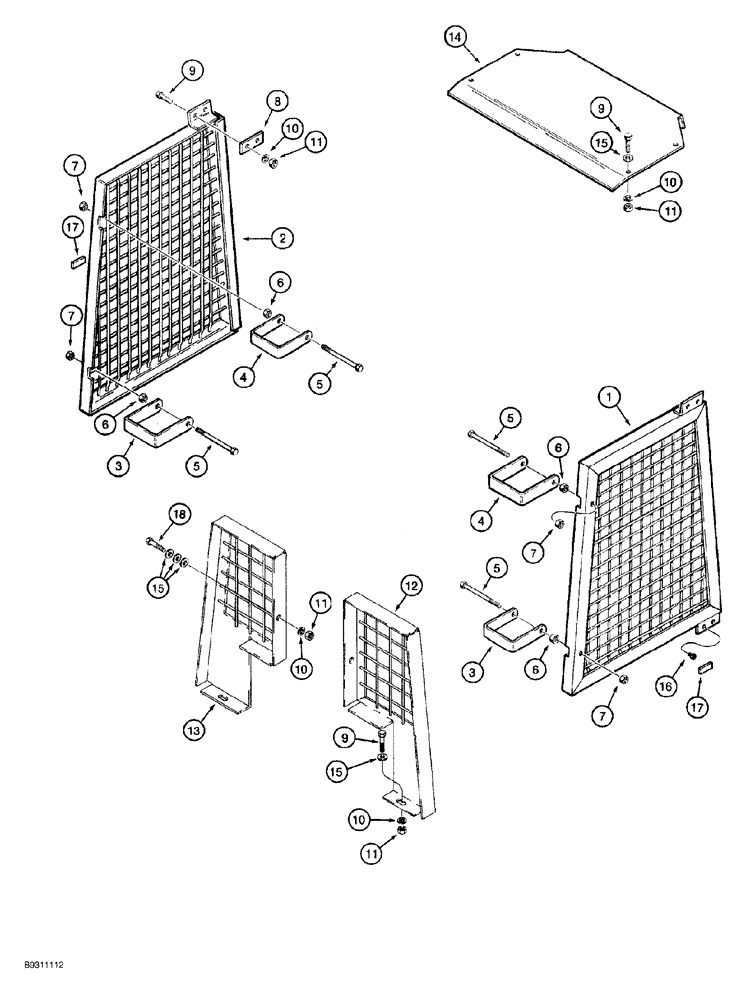 Схема запчастей Case 650G - (9-48) - ROPS CANOPY BRUSH SCREENS AND EXTENSION (09) - CHASSIS/ATTACHMENTS