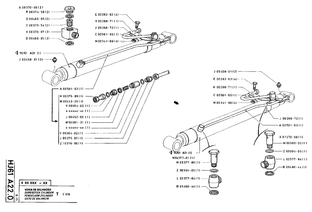 Схема запчастей Case TY45 - (HJ61 A22.0) - DIPPERSTICK CYLINDER - T C610 (07) - HYDRAULIC SYSTEM