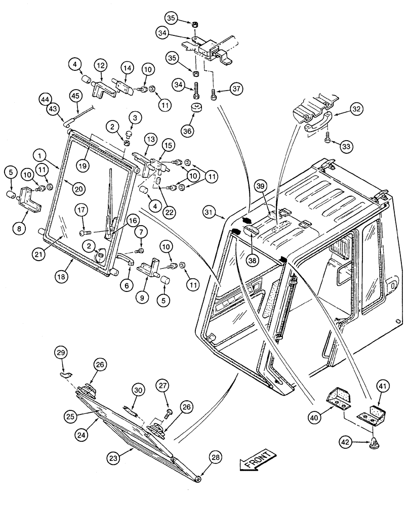 Схема запчастей Case 9060 - (9-46) - CAB WINDSHIELD, LOWER FRONT WINDOW AND OVERHEAD DOOR (09) - CHASSIS/ATTACHMENTS