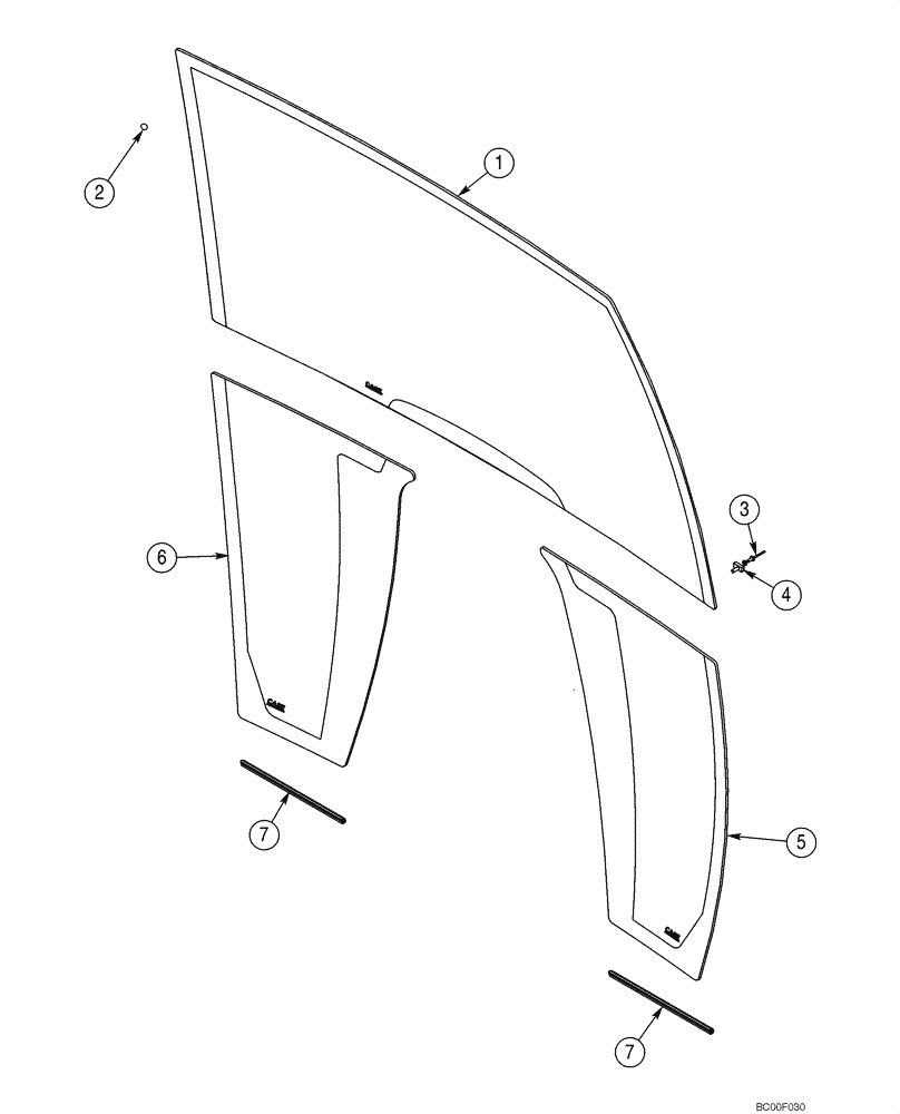 Схема запчастей Case 590SM - (09-69) - CANOPY, ROPS - GLASS (09) - CHASSIS/ATTACHMENTS