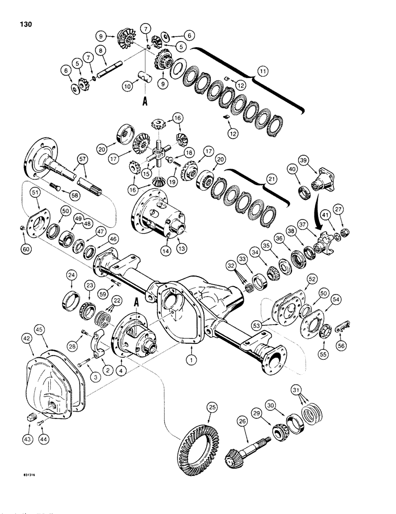 Схема запчастей Case SD100 - (130) - H558759 AND H558767 FRONT AND REAR AXLE ASSEMBLIES (25) - FRONT AXLE SYSTEM