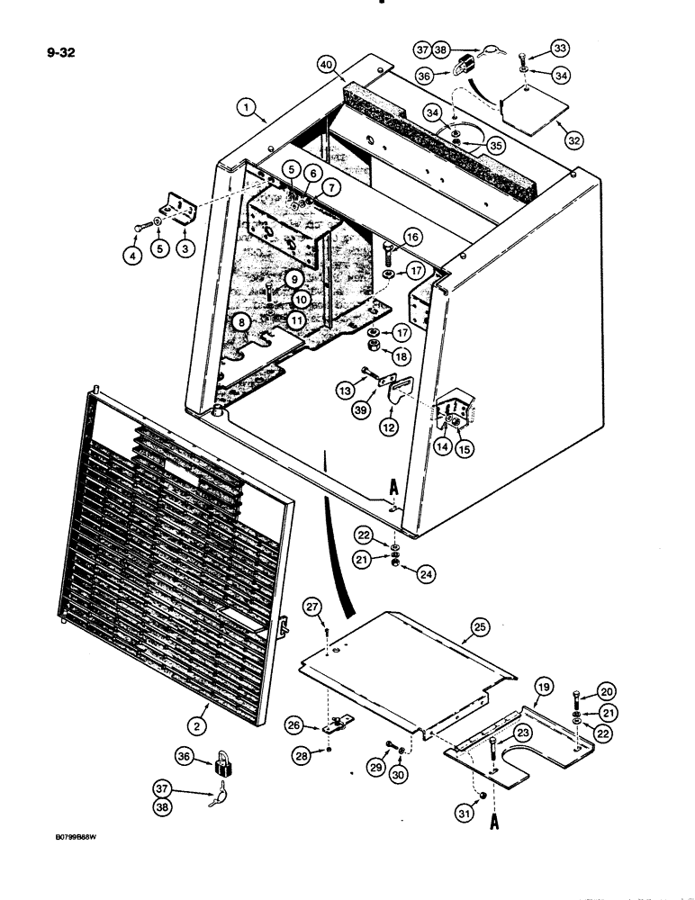 Схема запчастей Case 621 - (9-032) - RADIATOR GUARD, GRILLE, AND BATTERY COVER, PRIOR TO P.I.N. JAK0020901 (09) - CHASSIS/ATTACHMENTS