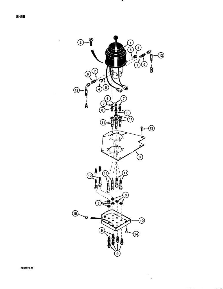 Схема запчастей Case 621 - (8-56) - REMOTE LOADER CONTROL CIRCUIT, SINGLE LEVER WITH TWO SPOOL VALVE (08) - HYDRAULICS