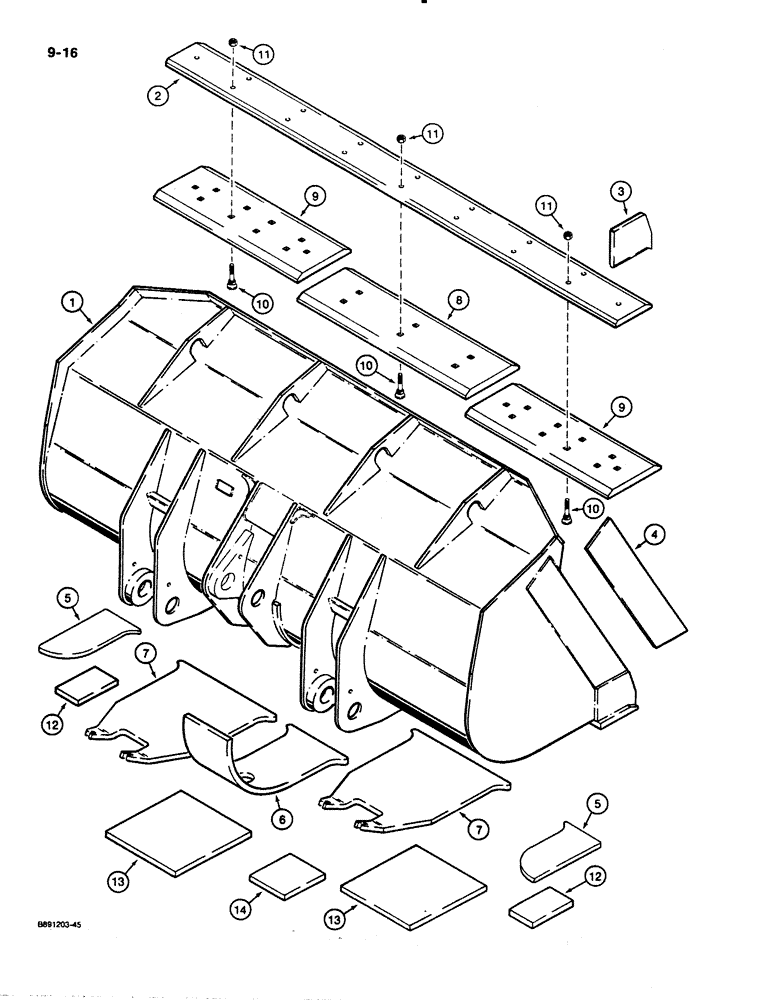 Схема запчастей Case 621 - (9-016) - LOADER BUCKETS AND CUTTING EDGES, 2.75 CUBIC YARD BUCKET, MODELS WITH L125741 OUTER WEAR PLATE (09) - CHASSIS/ATTACHMENTS