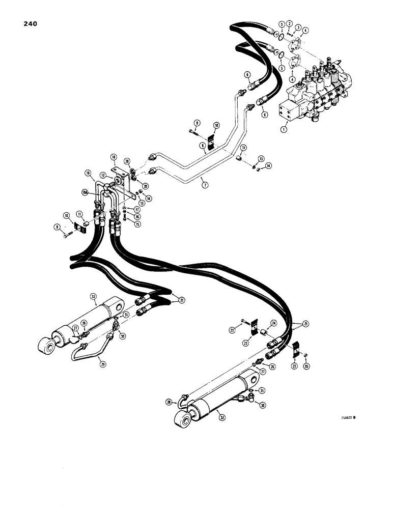 Схема запчастей Case 1450 - (240) - RIPPER HYDRAULIC CIRCUIT, SEE REF 19 ON ILLUSTRATION FOR ID (08) - HYDRAULICS