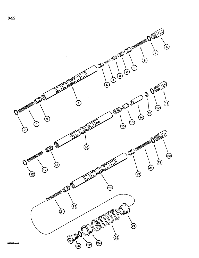 Схема запчастей Case W14B - (8-22) - VALVE SPOOLS, BUCKET SPOOL, LIFT SPOOL, AUXILIARY SPOOL (08) - HYDRAULICS