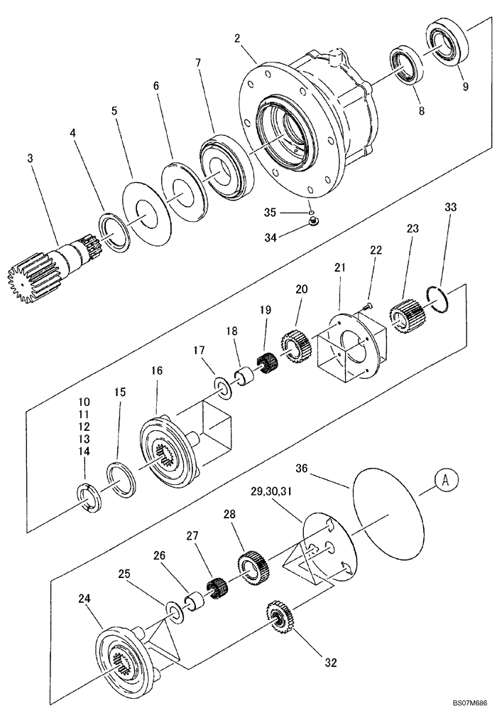 Схема запчастей Case CX75SR - (08-21) - GEAR ASSY, REDUCTION - MOTOR, SWING (08) - HYDRAULICS