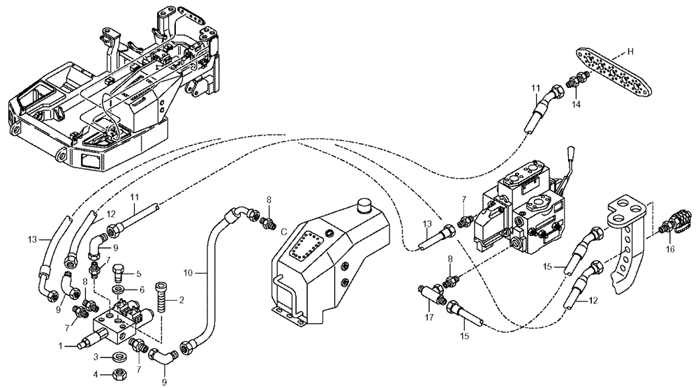 Схема запчастей Case 330 - (40A01010205[02]) - HYDRAULIC CIRCUIT - DIFFERENTIAL LOCKING (09) - Implement / Hydraulics / Frame / Brakes