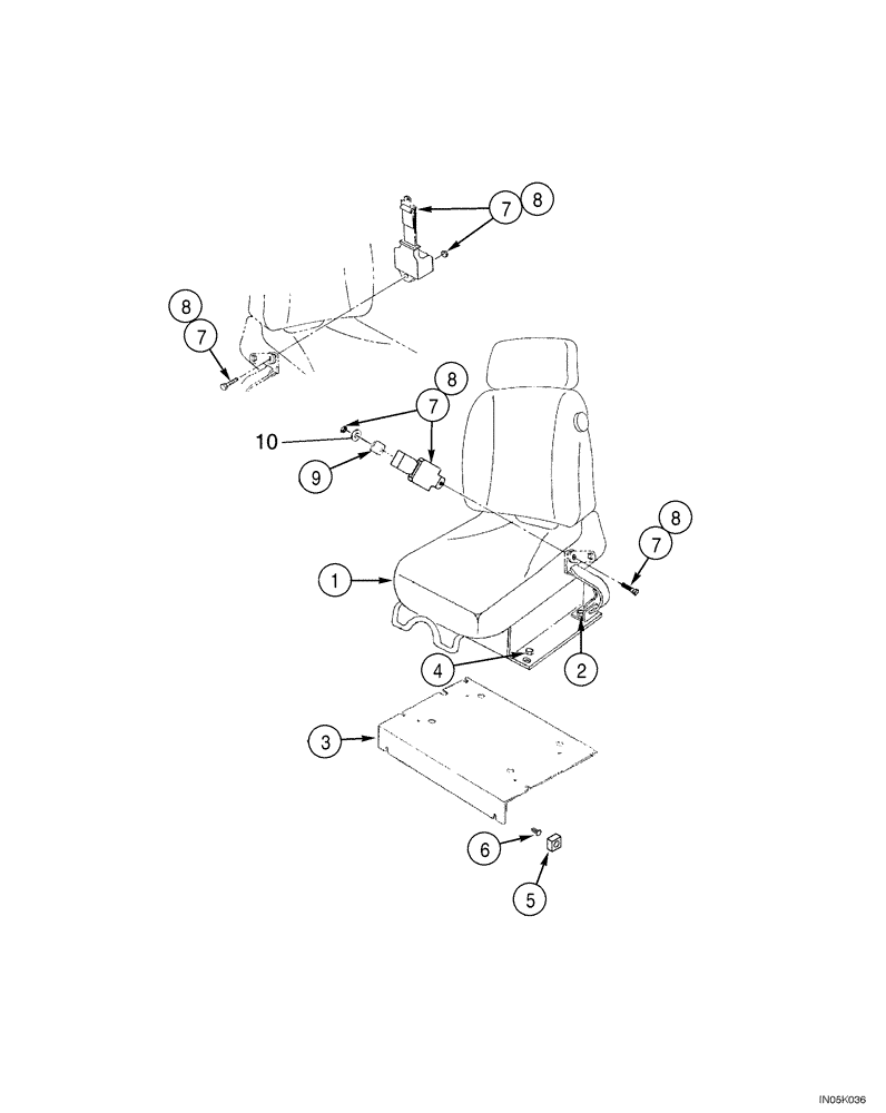 Схема запчастей Case 550H-IND - (09-15) - SEAT, MOUNTING - SEAT BELTS, MECHANICAL SUSPENSION (09) - CHASSIS/ATTACHMENTS