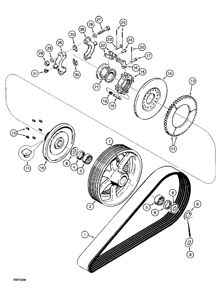 Схема запчастей Case TF300 - (9-14) - TRENCHER DRIVE BELT AND CLUTCH (09) - CHASSIS/ATTACHMENTS