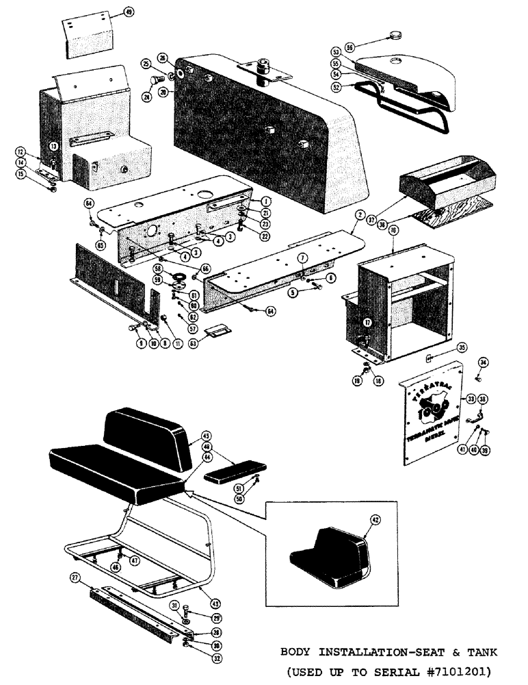 Схема запчастей Case 1000C - (174) - BODY INSTALLATION, SEAT AND TANK, USED UP TO SERIAL NUMBER 7101201 (05) - UPPERSTRUCTURE CHASSIS