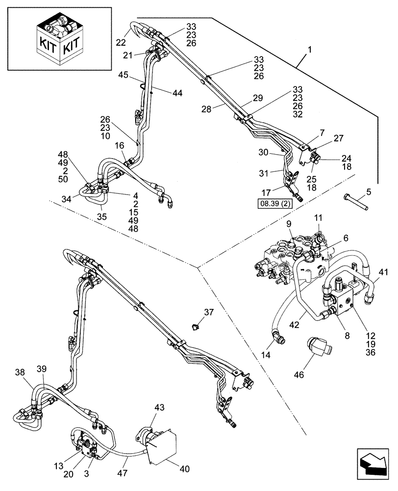 Схема запчастей Case 430 - (08-39[1]) - KIT, HIGH FLOW BI-DIRECTIONAL GEAR (08) - HYDRAULICS