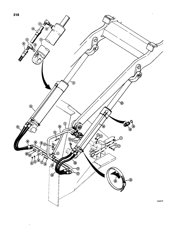 Схема запчастей Case W20B - (318) - LOADER LIFT HYDRAULIC CIRCUIT (08) - HYDRAULICS