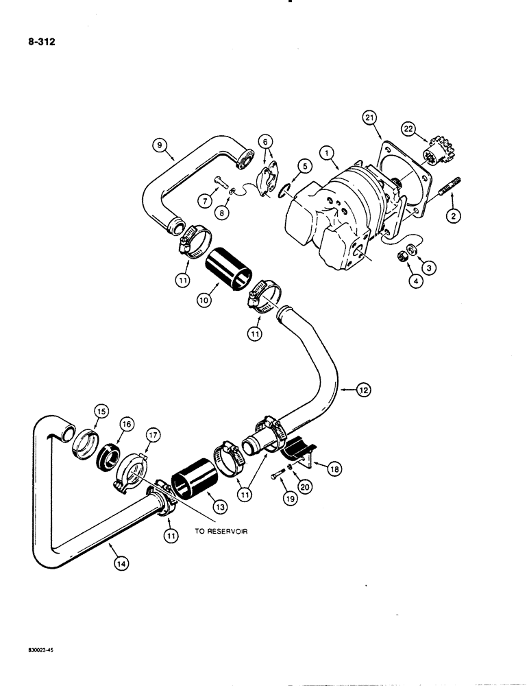 Схема запчастей Case 1455B - (8-312) - EQUIPMENT HYDRAULIC CIRCUIT, RESERVOIR TO PUMP (08) - HYDRAULICS