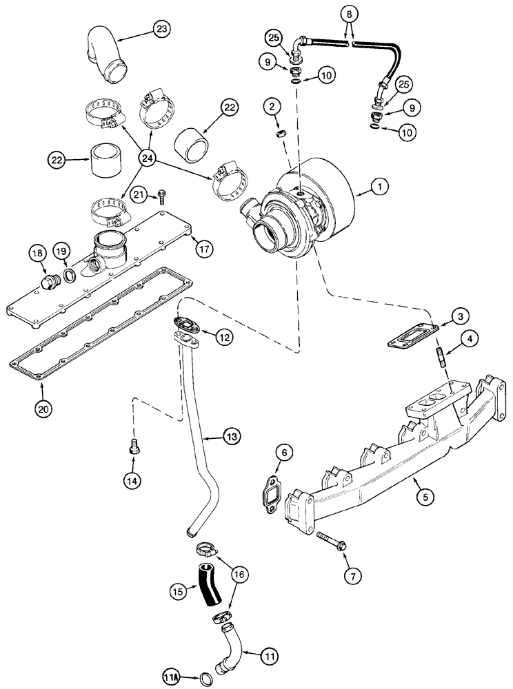 Схема запчастей Case 621D - (02-15) - TURBOCHARGER SYSTEM, 6T-590 EMISSIONS CERTIFIED ENGINE (02) - ENGINE