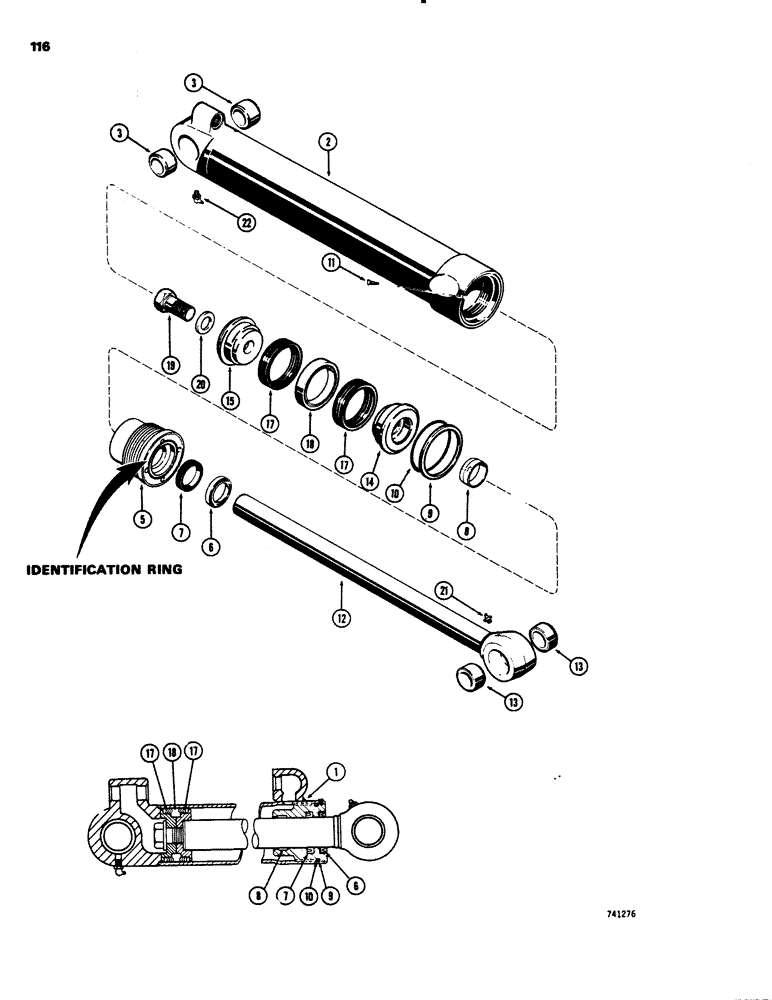 Схема запчастей Case 26C - (116) - G33291 BUCKET CYLINDER, WITH TWO PIECE PISTON, GLAND HAS IDENTIFICATION RING 