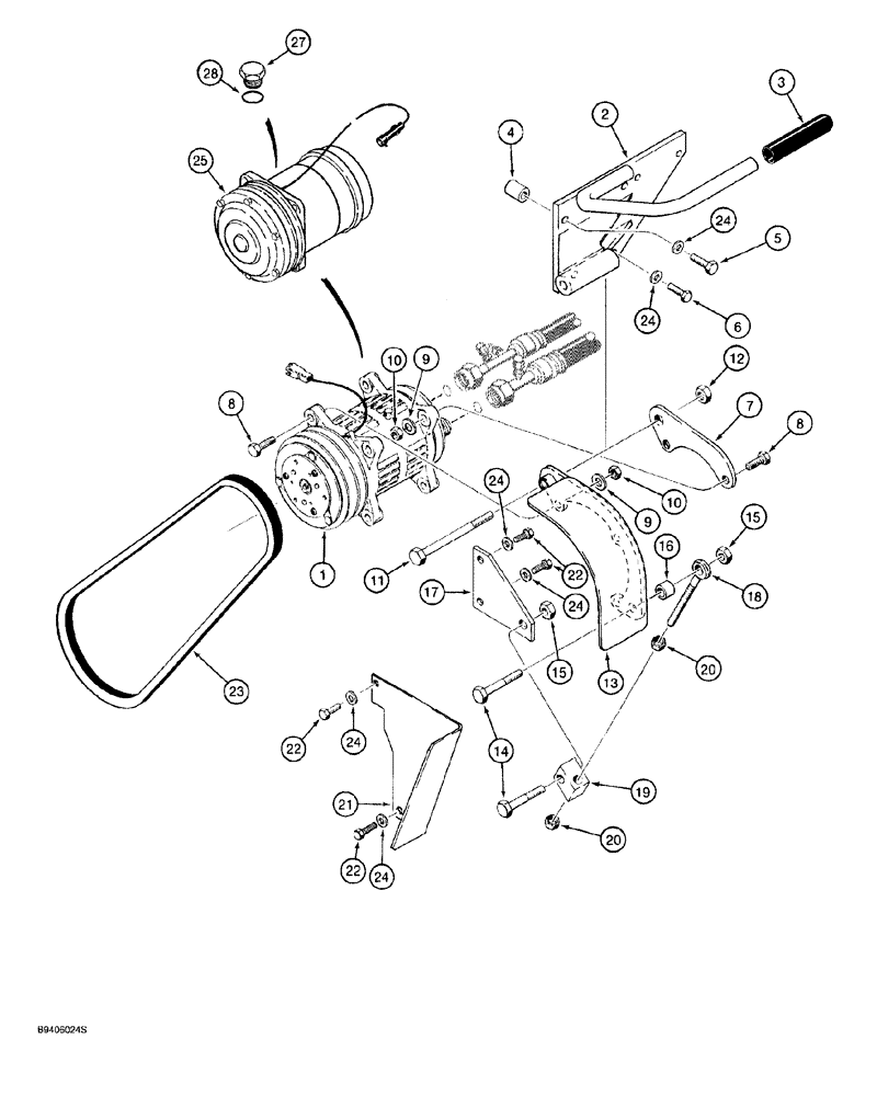 Схема запчастей Case 921 - (9-072) - AIR CONDITIONING COMPRESSOR MOUNTING, WITH ROD COMPRESSOR BELT TENSIONER (09) - CHASSIS/ATTACHMENTS