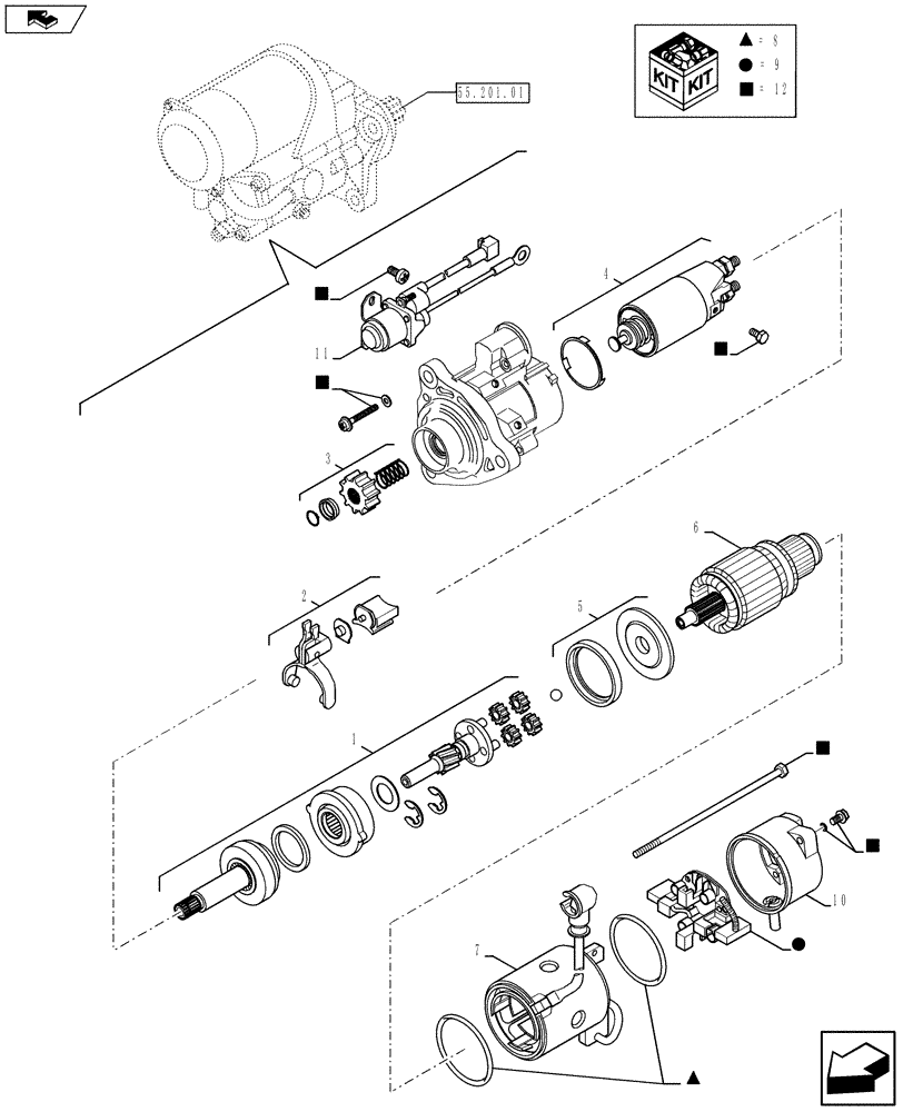 Схема запчастей Case F3BE0684N E918 - (55.201.0102) - STARTER MOTOR - COMPONENTS (504042667) (55) - ELECTRICAL SYSTEMS