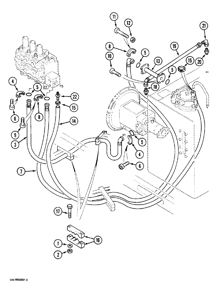 Схема запчастей Case 1088 - (8B-06) - HYDRAULIC PUMP LINES, PUMP TO ATTACHMENT CONTROL VALVE P.I.N. FROM XXXXX TO XXXXX (08) - HYDRAULICS