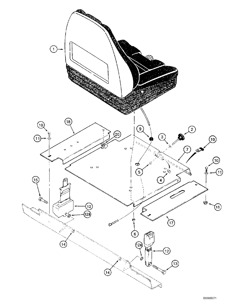 Схема запчастей Case 1840 - (09-19) - SEAT, MOUNTING (DELUXE) - SEAT BELTS (MODELS WITH EMISSIONS CERTIFIED ENGINE) (09) - CHASSIS/ATTACHMENTS