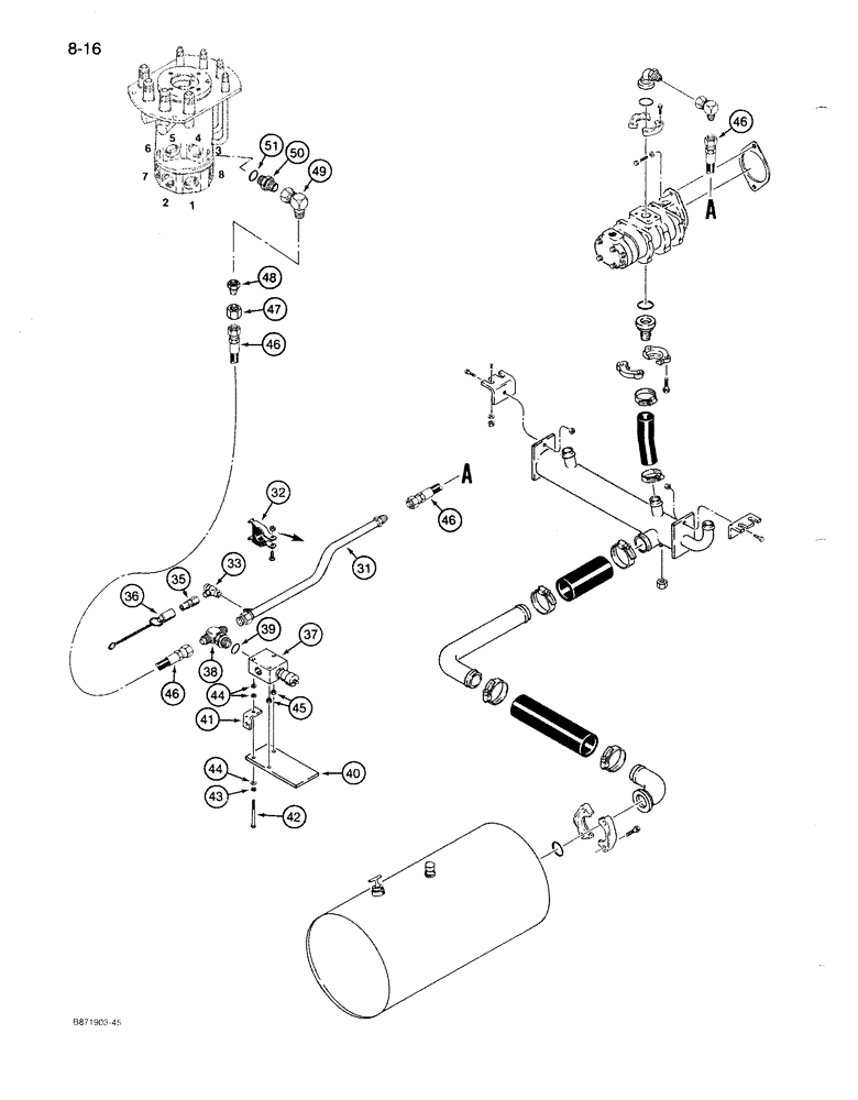 Схема запчастей Case 1086B - (8-016) - TANDEM GEAR HYDRAULIC PUMP, SUCTION AND PRESSURE CIRCUIT (08) - HYDRAULICS