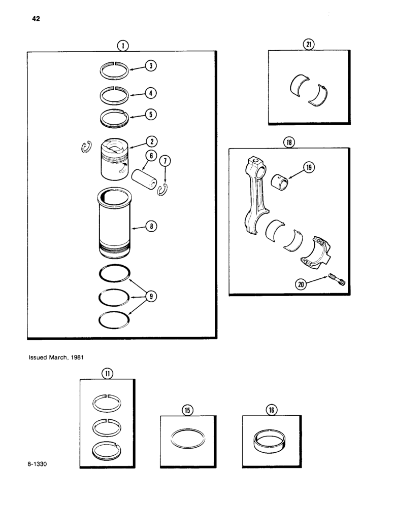 Схема запчастей Case 880C - (042) - PISTONS AND SLEEVES, 504BD DIESEL ENGINE (01) - ENGINE