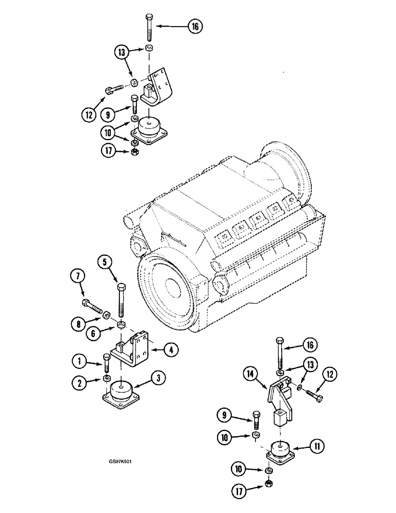 Схема запчастей Case 220B - (2-08) - ENGINE MOUNTING AND ADAPTING PARTS, P.I.N. 74441 THRU 74597, P.I.N. 03201 THRU 03216 (02) - ENGINE