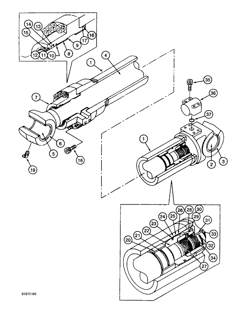 Схема запчастей Case 9010B - (8-142) - ARM CYLINDER, MODELS WITH LOAD HOLD (08) - HYDRAULICS