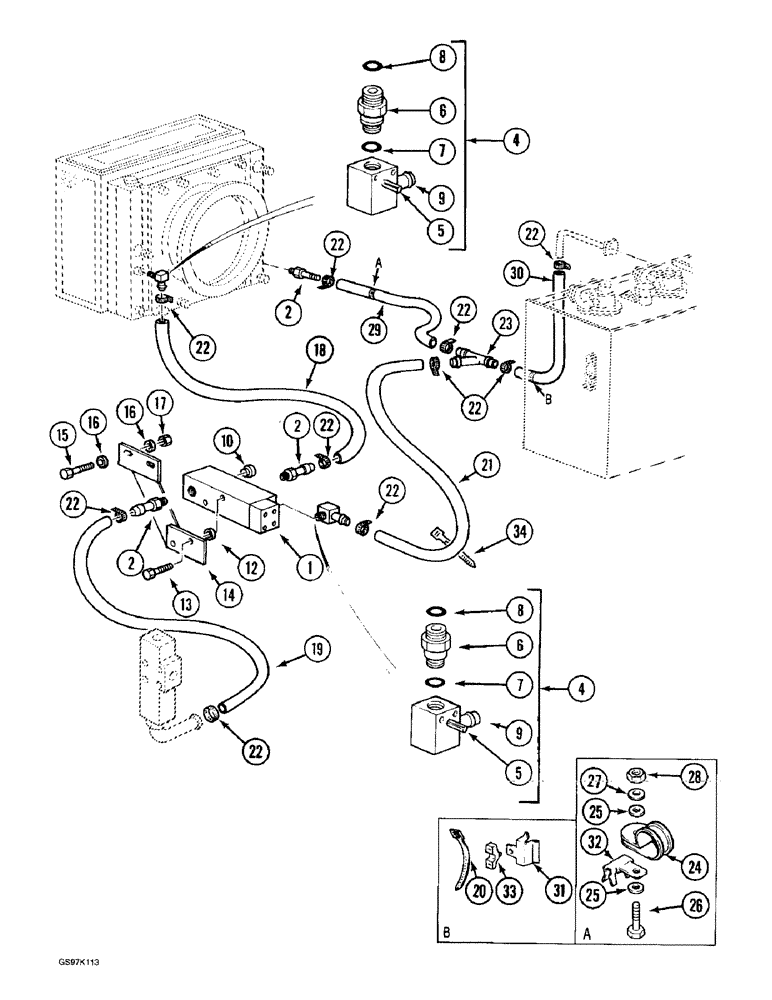 Схема запчастей Case 888 - (8B-14) - HYDRAULIC PUMP LINES, P.I.N. 15401 THRU 15646, P.I.N. 106801 THRU 106812 (08) - HYDRAULICS