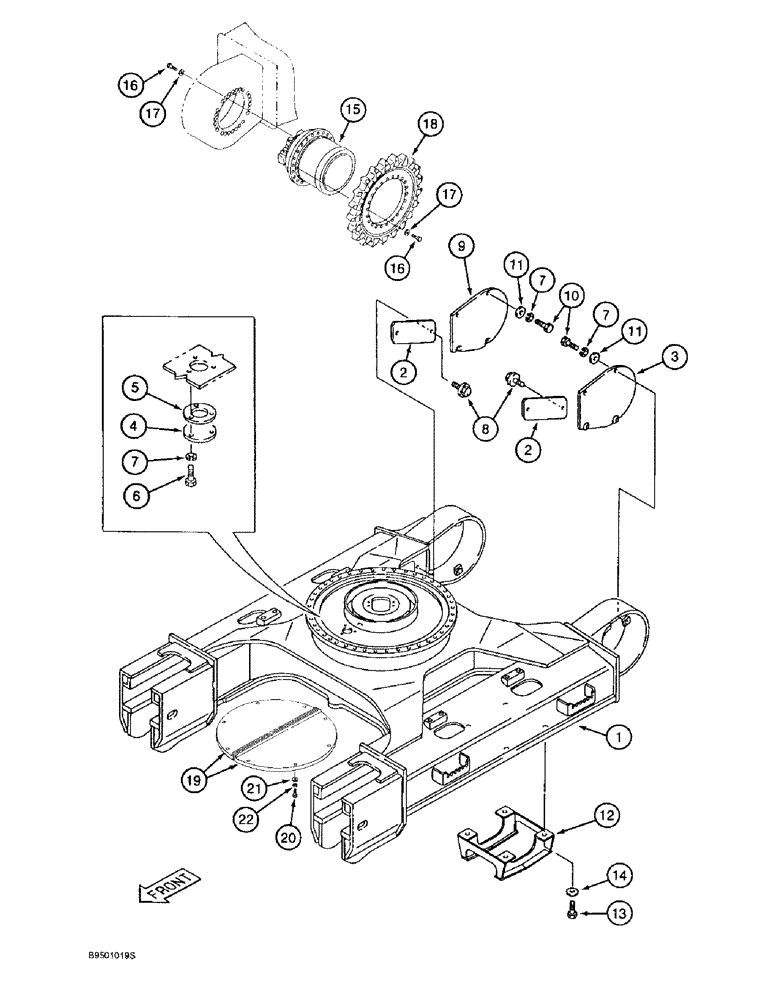 Схема запчастей Case 9020B - (5-002) - TRACK FRAME AND DRIVE SPROCKET (11) - TRACKS/STEERING