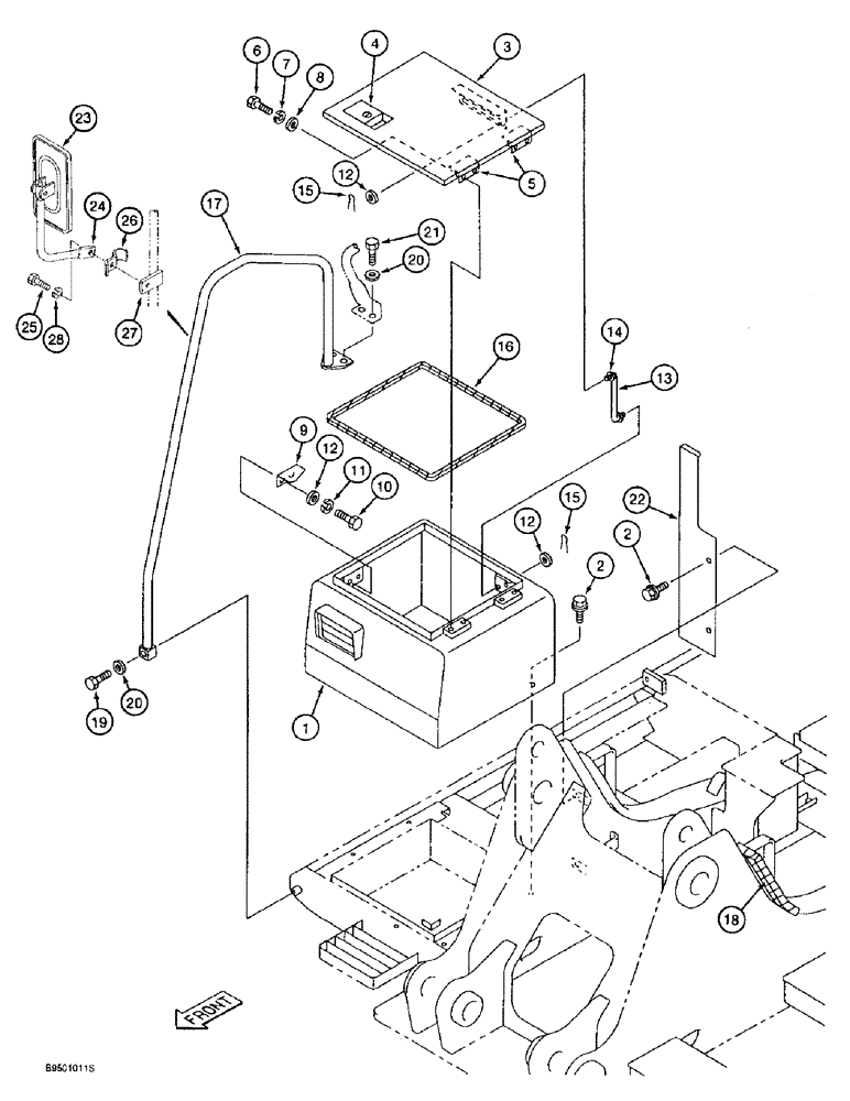 Схема запчастей Case 9020B - (9-024) - UPPER STRUCTURE, STORAGE BOX AND REAR VIEW MIRROR (09) - CHASSIS