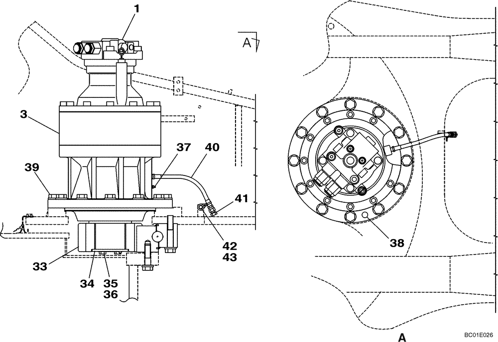 Схема запчастей Case CX330 - (08-60) - MOUNTING - SWING MOTOR (08) - HYDRAULICS