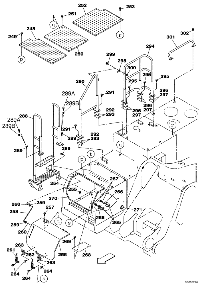 Схема запчастей Case CX700 - (09-016-00[01]) - COWLING FRONT RIGHT HAND-SIDE CABINET - GRAB RAIL (09) - CHASSIS/ATTACHMENTS