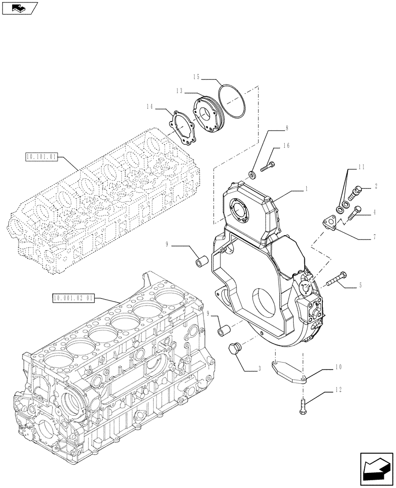 Схема запчастей Case F3AE0684S E914 - (10.102.02) - FLYWHEEL CASE (10) - ENGINE