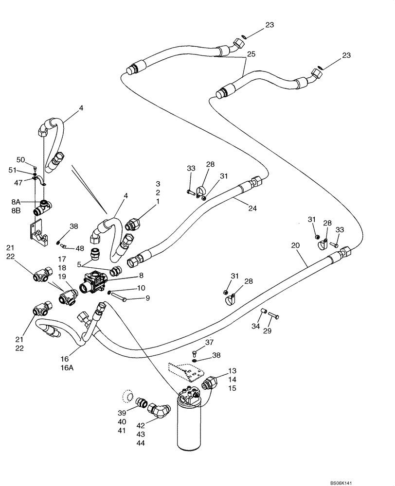 Схема запчастей Case 1150K - (08-04) - HYDRAULICS, EQUIPMENT - CONTROL VALVE TO THERMAL BYPASS VALVE AND FILTER (08) - HYDRAULICS