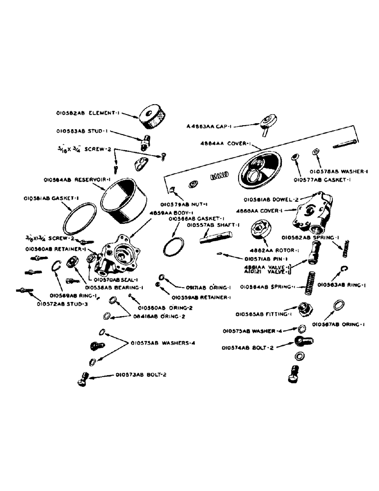 Схема запчастей Case 425 - (107) - HYDRAULIC POWER STEERING PUMP, PARTS FOR A4740AA AND A10002 PUMPS (41) - STEERING