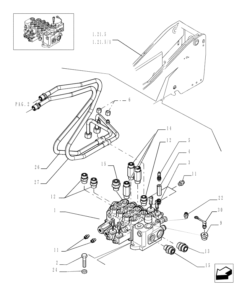 Схема запчастей Case TX742 - (9.08405[01]) - 4 SPOOL VALVE - OPTIONAL CODE 749002121 - VERSION (02) (35) - HYDRAULIC SYSTEMS