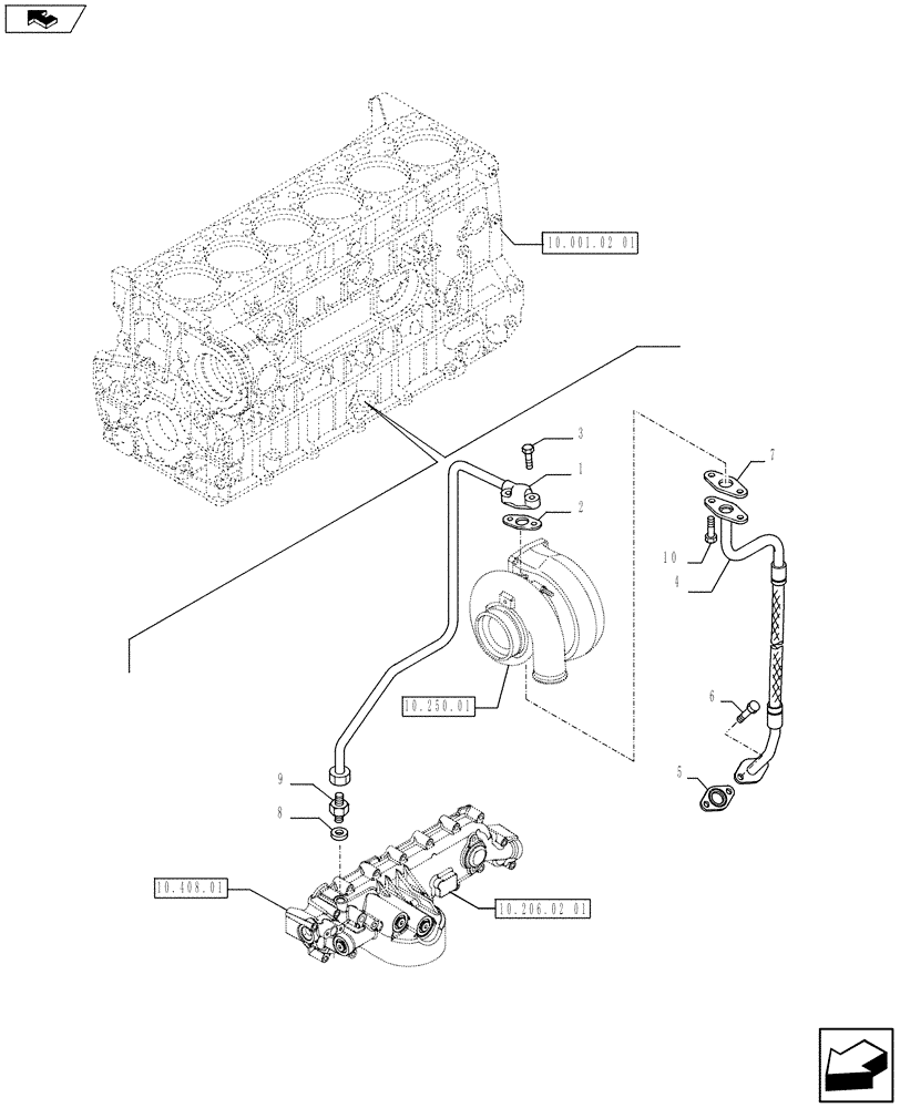 Схема запчастей Case F3AE0684K E910 - (10.250.02) - TURBOBLOWER PIPES - MY11 8120 (10) - ENGINE