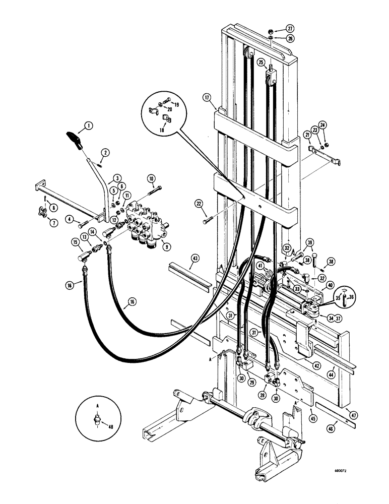 Схема запчастей Case 530 - (20) - SIDE SHIFTER AND HYDRAULICS, STANDARD 10 FOOT 6 INCH AND 14 FOOT 3 INCH MASTS (83) - TELESCOPIC SINGLE ARM