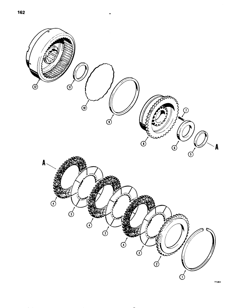 Схема запчастей Case 850B - (162) - TRANSMISSION FORWARD AND REVERSE CLUTCHES, FOR IDENTIFICATION:ITEM 4 & 5 3/32" (2.29MM) STEEL CORE (03) - TRANSMISSION