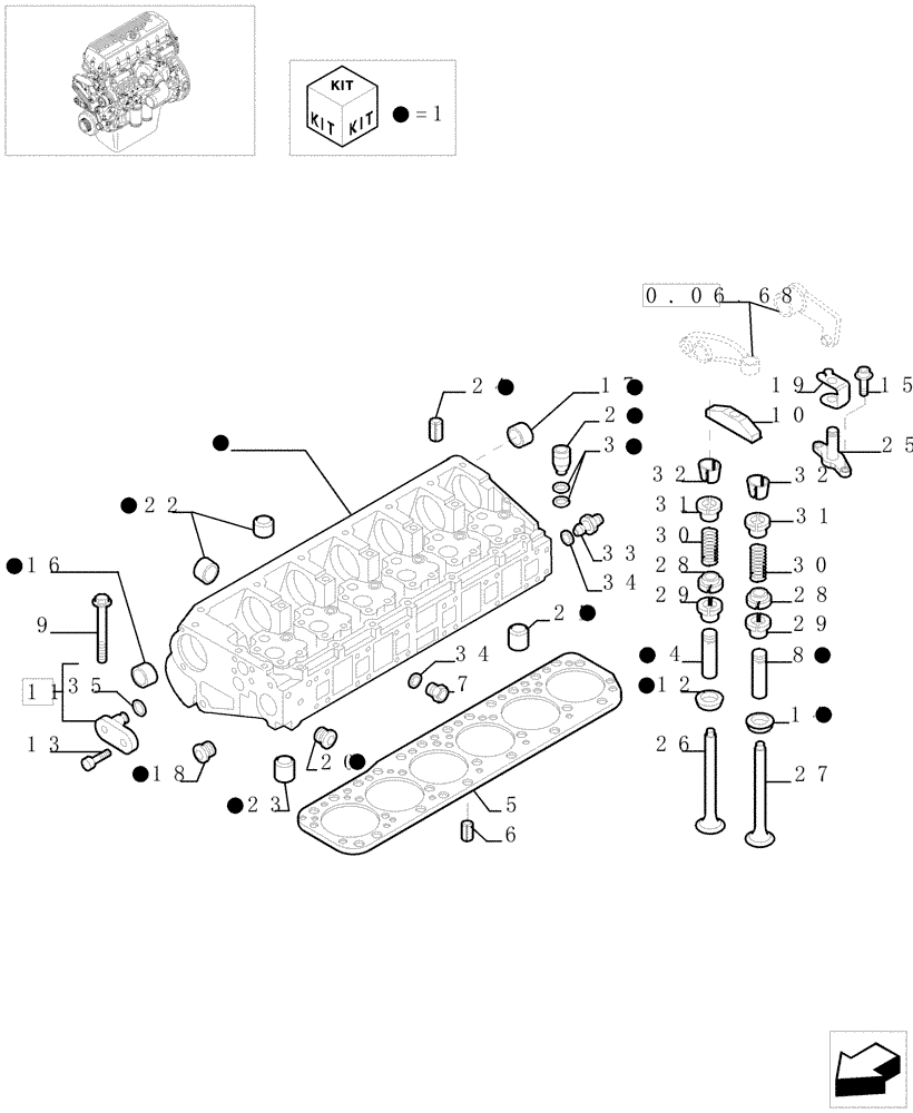 Схема запчастей Case F3BE0684E B003 - (0.06.0[01]) - CYLINDER HEAD & RELATED PARTS (504040965) 