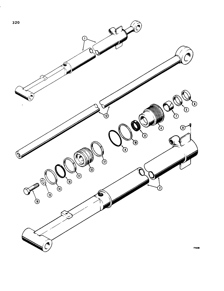 Схема запчастей Case 35 - (320) - G101183 BACKHOE DIPPER EXTENSION CYLINDER, WITH ONE PIECE 