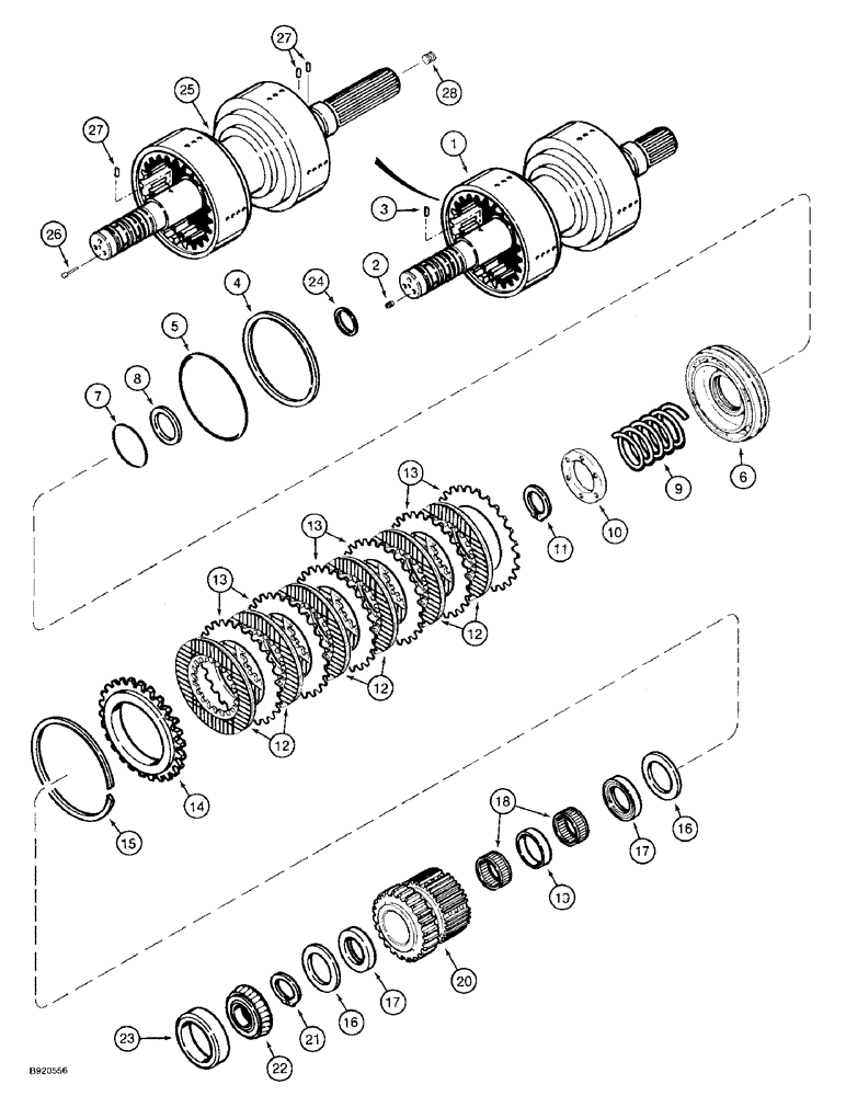 Схема запчастей Case 580SK - (6-20) - TRANSAXLE ASSEMBLY, POWER SHUTTLE, REVERSE CLUTCH (06) - POWER TRAIN