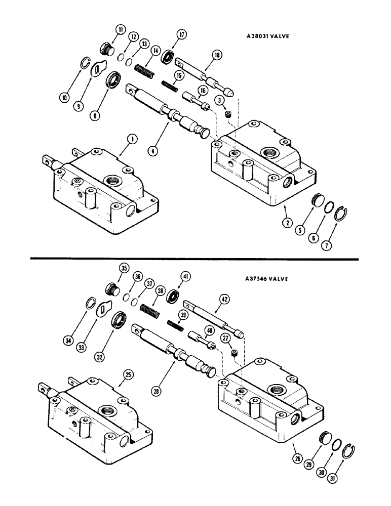 Схема запчастей Case 580 - (101C) - A38031 CONTROL VALVE, PWR. SHUTTLE, USED TRAC. S/N. 8314666 TO 8340560, A37546 CONTROL VLAVE USED (21) - TRANSMISSION