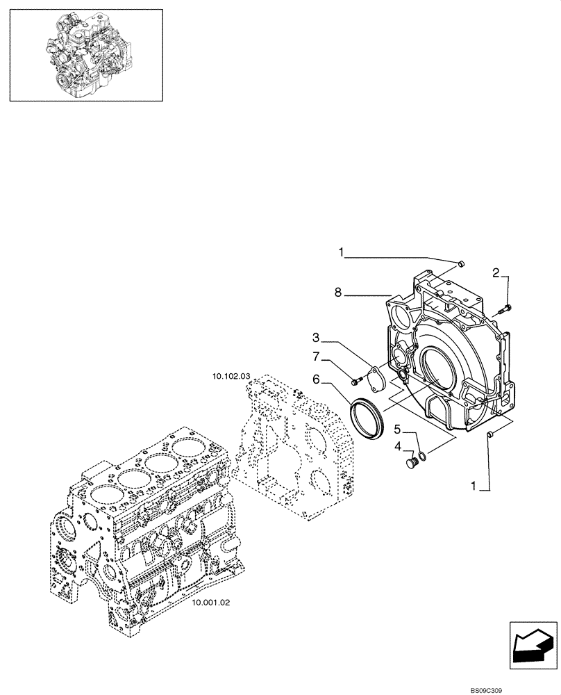 Схема запчастей Case 650L - (10.103.02) - FLYWHEEL HOUSING (10) - ENGINE