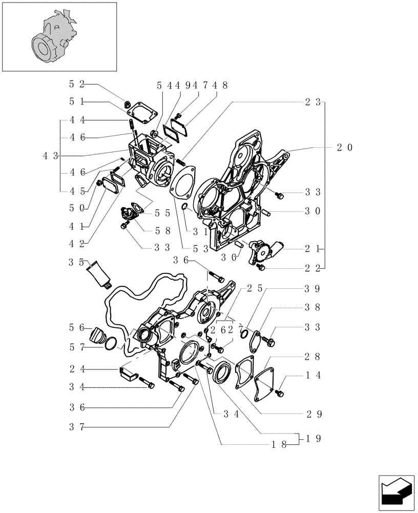 Схема запчастей Case CX16B - (0.043[01]) - CRANKCASE COVERS (10) - ENGINE